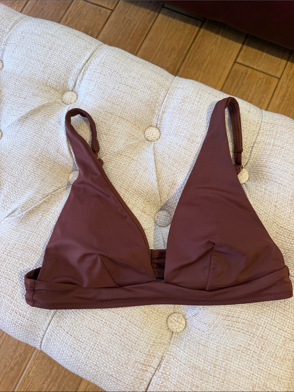 Shade & Shore Triangle Deep V Neckline Bikini Top - Brown Small